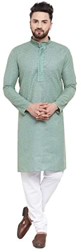 Maple Clothing Cotton Self Design Men's Kurta Pajama Evening Wear Self Design India(Green, S)