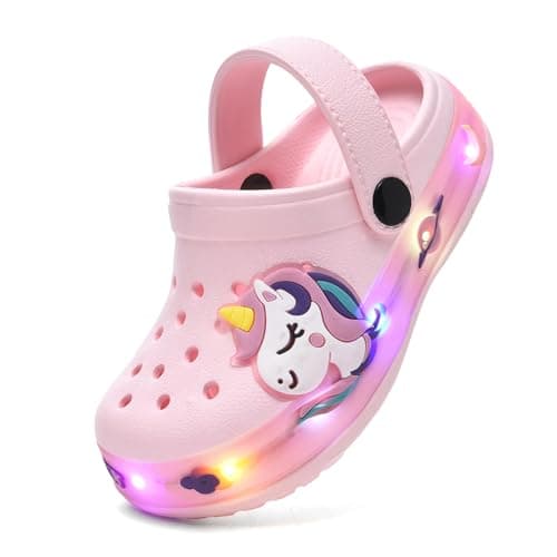 STAHOVY Toddler Clogs with LED Lights Garden Shoes for Boys and Girls Comfortable Kids Slip-On Sandals for Beach Pool Pink 32