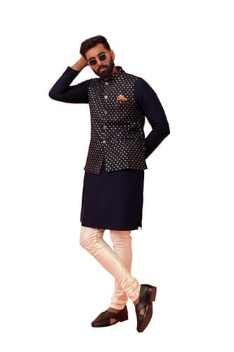 KISAH Men Regular Kurta Jacket Set KA-0812-5463-E101-38 Black