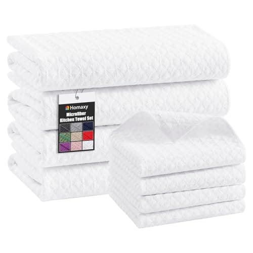 8-Pc Homaxy Microfiber Waffle Weave Kitchen Towels and Dishcloths Set (White) $8.50