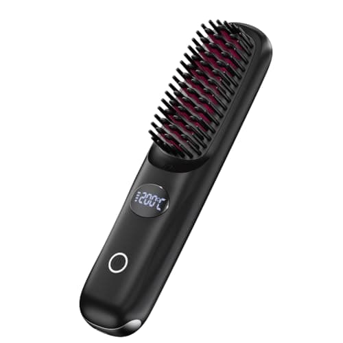 Cordless Hair Straightener Brush for Travel Portable Hair Straightener Comb with Negative Ion Mini hot Brush for Women, on-The-go Rechargeable with LED Display Anti-Scald Protection