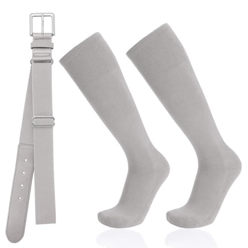 Baseball Socks and Belt Combo for Youth Adult - Softball Socks and Belt for Boys and Girls (Light Grey)