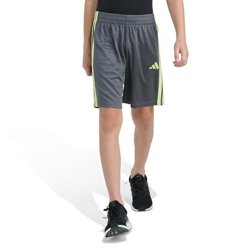 Adidas Boys Elastic Waistband Essentials World Cup 3-Stripe Short, Grey with Green, L(14/16)