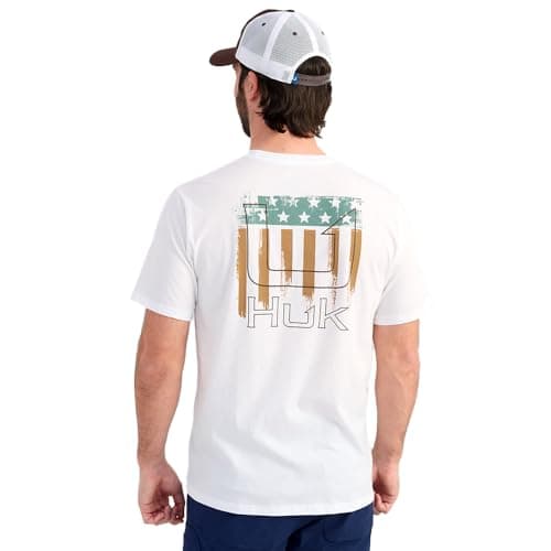 HUK Mens Short Sleeve Performance Tee, Fishing T-Shirt for Men, Salute - White 2.0, Small