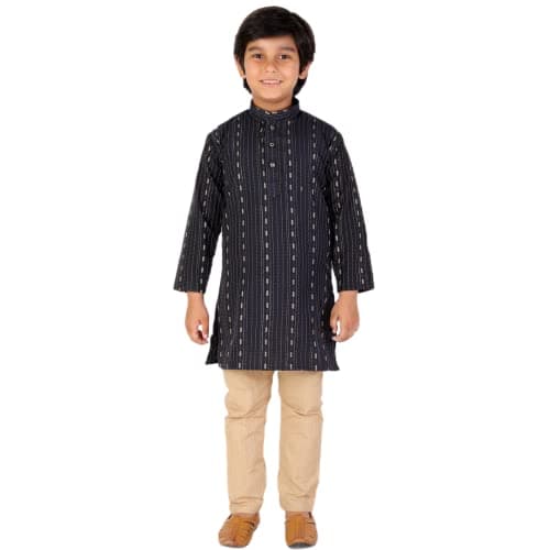 Pro-Ethic Style Developer Boy's Indian Kurta Set | Kids Ethnic Wear | Cotton | Thread Line | Mandrain Coller (Black, 13-14 Y)