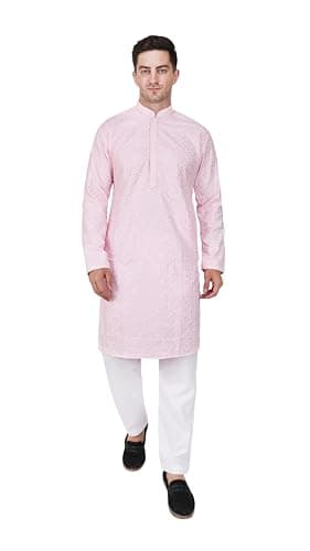 TRILOKI Mens Embroidered Sequined Kurta Pajama Set Rayon Ethnic Indian Traditional Wear Wedding Designer Ethnic Diwali Puja Kurta Payjama Set
