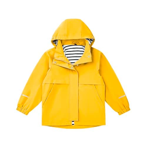 EIGIOO Boys Girls Waterproof Hooded Jackets Lightweight Soft Lining Kids Windbreaker Rain Coats 3 Years Yellow