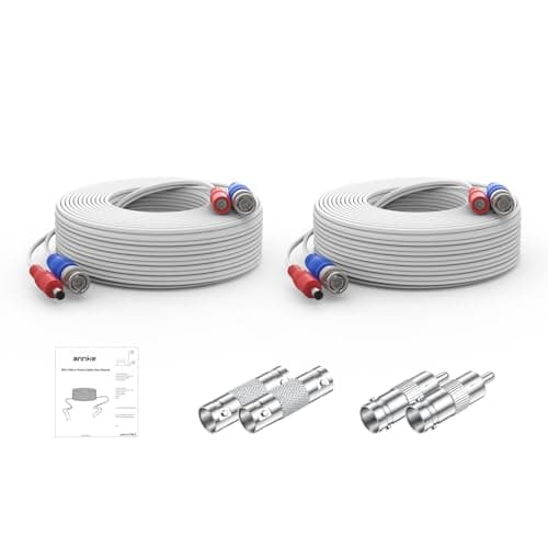 ANNKE 2 Pack Security Camera Cable 30M/100ft All-in-One BNC Video Power Cables, Extension Wire Cord for CCTV Cams DVR Surveillance System with 2X Connectors and 2X RCA Adapters-White