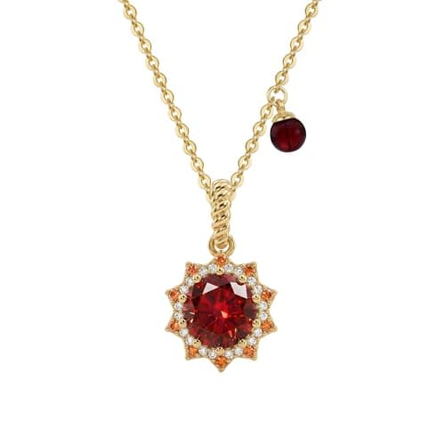 MEVECCO Radiant Sun Necklace for Women, 14K Gold Plated Cubic Zirconia Birthstone Jewelry Removable Pendant Design Deep Red