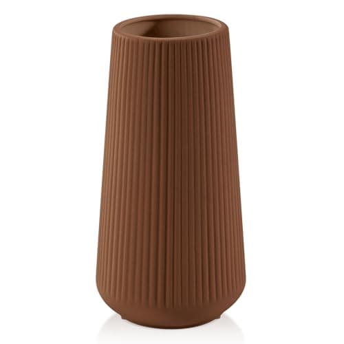 Caramel Ceramic Vase, GUKJOB Small Cute Flower Vase for Pampas Grass, Home, Living Room, Dining Table, Farmhouse, Office Decor, Bedroom, Table, and Kitchen Shelf (Caramel)