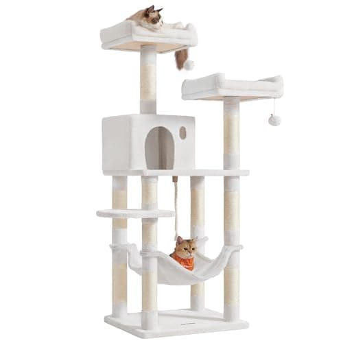 Feandrea Cat Tree, 56.3-Inch C..., Cave, Cream White UPCT015W02