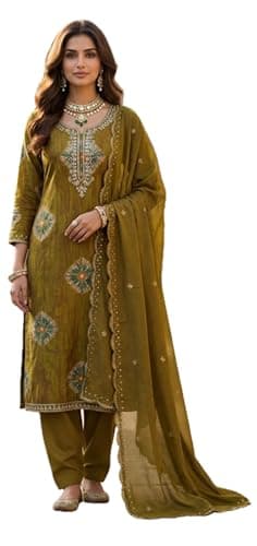 STELLACOUTURE Ready to wear salwar kameez for women, Plus size Indian Pakistani cotton suit, Eid, Wedding, Party 3049-O (Moss Green, 40)