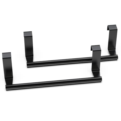 Towel Rack for Cabinet, Strong Steel Kitchen Over Cabinet Towel Bar Holder, 9" Wide - 2 Pack - Black