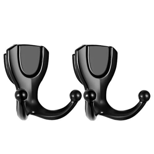 SecretHard Coat Hooks Wall Mount - Heavy Duty Double Prong Wall Hooks, No Rust Black Metal Wall Hooks for Hanging Towel, Coat, Bag, Hat, Cup, Key (2, Black)