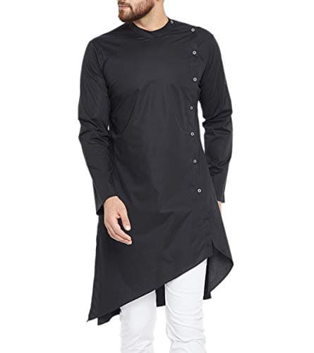 WINTAGE Men's Cotton Silk Festive and Casual Kurta Pajama Pyjama : Black