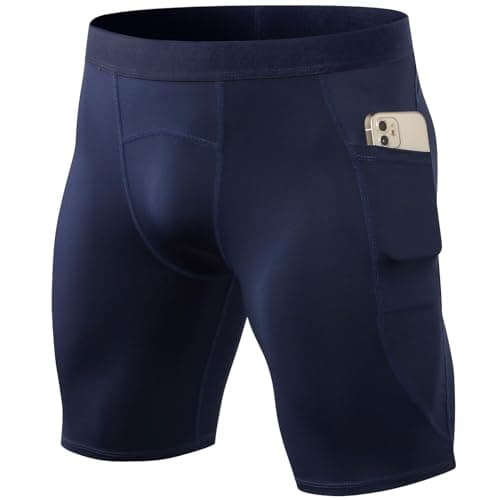 SPVISE Navy Compression Workout Shorts Men with Pockets Spandex Athletic Tights Underwear Quick Dry Boxer Briefs Baselayer