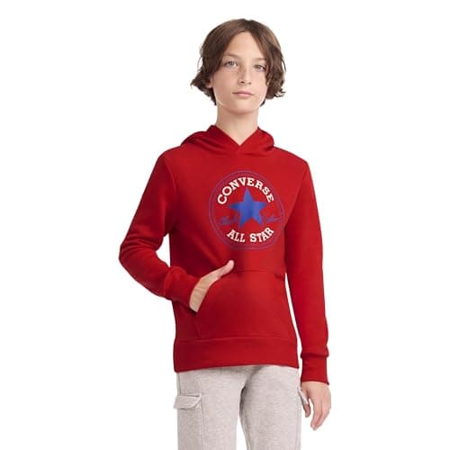 Converse Boys' Fleece Chuck Patch Pullover Hoodie, University Red, Large