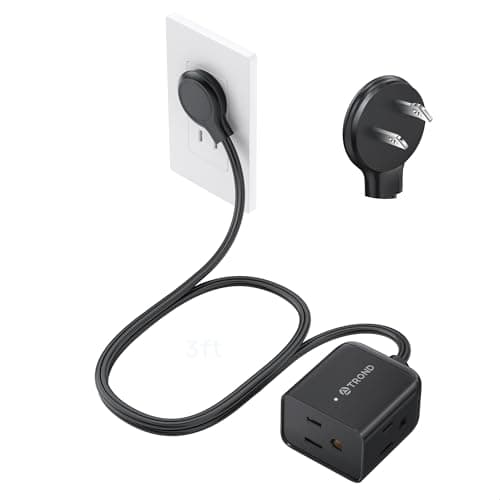 TROND Indoor 2 Prong to 3 Prong Extension Cord 3ft - Polarized Flat Plug for Behind Furniture, Small 3 Way Outlet Extender for Non-Grounded Socket in Old House Home Office Kitchen Travel, Black