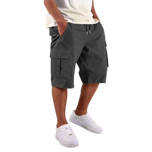Below the Knee Shorts for Men Mokaloha Big and Tall with Pockets Chino Mens 11 Inch Inseam Shorts Lightweight Baggy Classic Summer Casual Strech Tactical Pantaloneta Nautica para Hombre