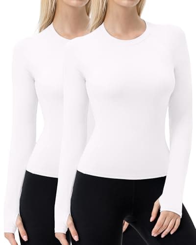 LWISMIL 2 Pack Seamless Long Sleeve Yoga Tops for Women White Sun Protection Cool Dry Breathable Workout Athletic Compression Shirt