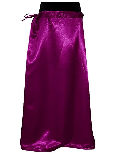 themilestocks Sari Petticoat Satin Stitched Adjustable Waist Saree Underskirt Lining Skirts (One Size, Violet Red)