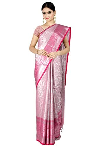 Chandrakala Sarees for Women Cotton Silk Blend Tanchui Jaal Indian Traditional Sari with Unstitched Blousepiece, Pink (1421PIN)
