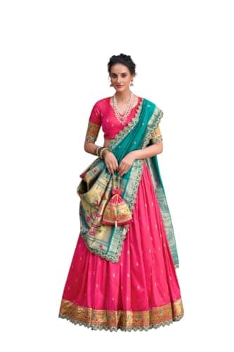Liftera indian ready to wear Jacquard Silk bridal lehenga choli for women with stitched blouse and dupatta (B, 46)