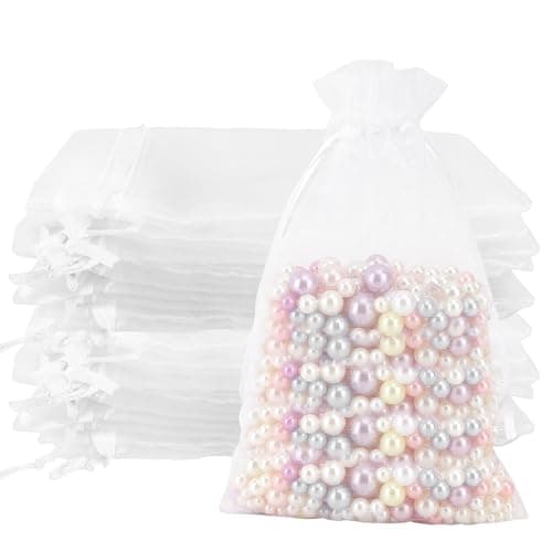 Organza Bags 4x6,100Pcs Sheer Mesh Bags Drawstring,Small Mesh Gift Bags,Drawstring Gift Bags, Wedding Favor Bags, Candy Bags Pouches for Party Birthday Festival Soaps Makeup Wrapping Supplies, White