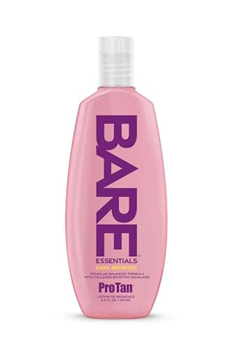 Pro Tan BARE Essentials Dark Bronzer Tanning Lotion 8.5 fl oz – Vegan DHA, Collagen Boosting Squalane, Aloe, Coconut Oil, Jojoba & Vitamins B C E – Indoor Outdoor Tan Enhancer, Paraben Free