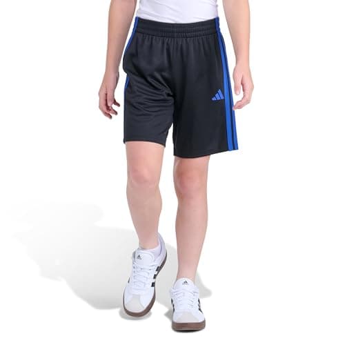 adidas Boys 3-Stripe Mesh Athletic Shorts, Black with Blue, Large