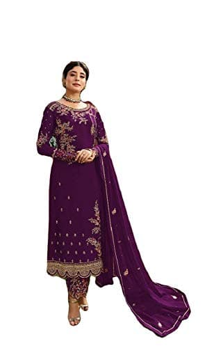 shopNstyle Ready to Wear Indian Pakistani Ethnic Wear Designer Straight Salwar Kameez Churidar Suit for Womens (Purple 2, M)