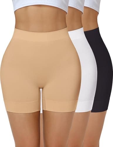 Niceuare 3 Pack Slip Shorts for Under Dresses，Women Anti Chafing Shorts Smooth Boyshorts Panties Underwear （Black+white+nude，Medium）