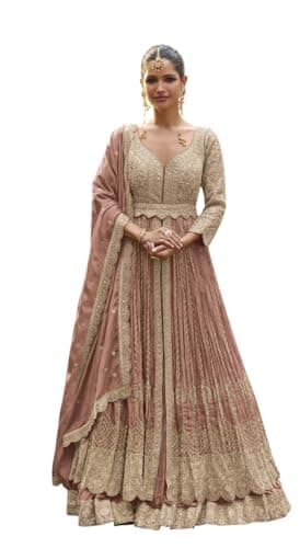 SIDDHANATH RAIMENT Women’s Lehenga Style Salwar Kameez Set Anarkali Gown Suit Party Wear, Wedding/Eid Festive Outfit forWomen (Dusty Rose Pink, LARGE-40)
