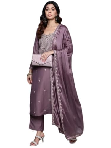 The Red Lion Enterprise Partywear Anarkali Dress wedding Alia cut kurti pant Dupatta 3pc set Designer salwar suit for women (US, Alpha, Medium, Regular, Regular, LAVENDER)