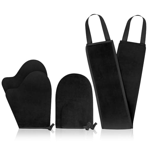 5-In-1 Self Tanner Mitt Kit, 2 Thumb Tanning Gloves, 1 Straight Body Mitt, 1 Mini Face Mitt and Back Tanning Applicator, Soft Velvet Tanning Tools for Full Body