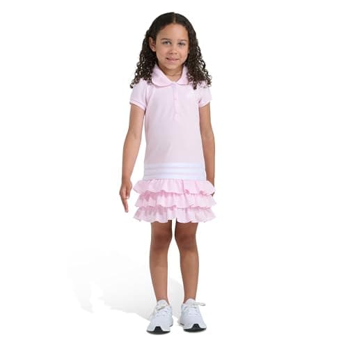 adidas Girls Short Sleeve Ruffle Polo Dress, Clear Pink, 5