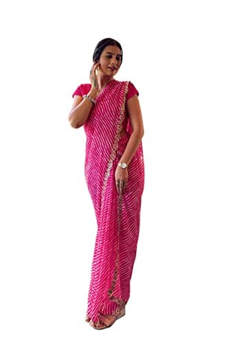 Sutram Printed Trendy 5.5 Meter Saree With 0.8 Meter Unstitch Blouse Piece_St1757 Free Size Pink