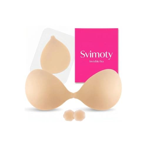 Svimoty Sticky Bra for Women - Strapless Adhesive Bra with Portable Storage Board, Push Up Invisible Bra for Backless Dresses & Travel Cakes Puff Cream