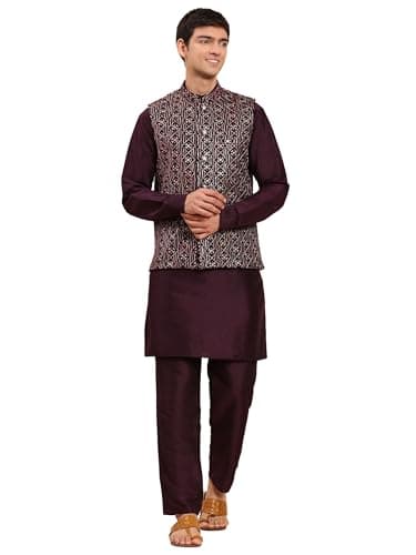Pro-Ethic Style Developer Mens Indian Traditional Cotton Kurta Set With Velvet Jacket (Waistcoat) For Men (C-116) Maroon XX Large