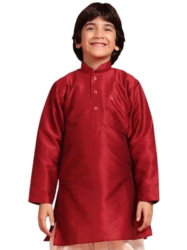 AJ DEZINES Kids Silk Blend Maroon Kurta for Boys - Ethnic wear |Indian Solid Kurta for Boys(DUP_KURTA-1244-MAROON-12)