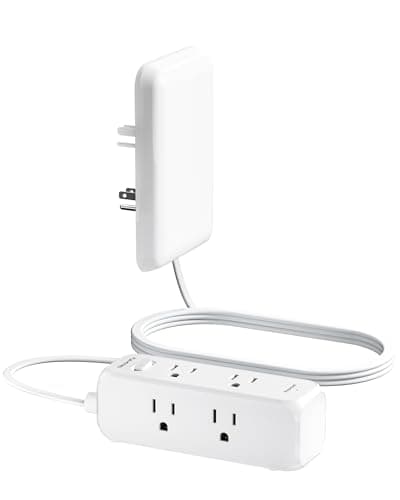 Olcorife Flat Extension Cord with Outlet Cover, Flat Plug Power Strip with 6 Outlets, 3 FT Cord Hidden Outlet Extender for Tight Spaces