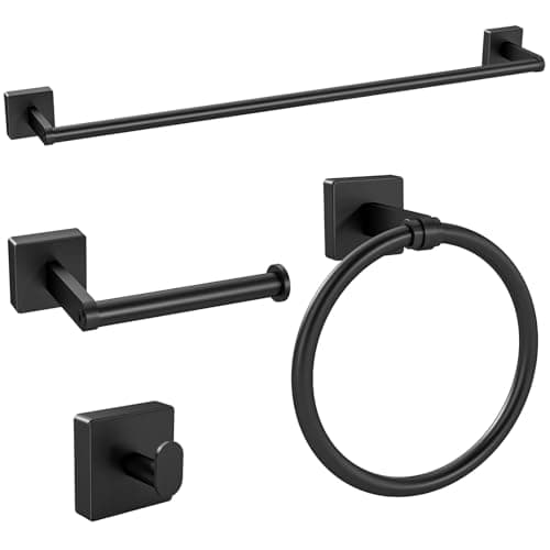 KLJKPA Black Bathroom Accessories Set, 24 inch Towel Racks for Bathroom, Stainless Steel Bathroom Hardware Set, Wall Mounted, 4-Piece