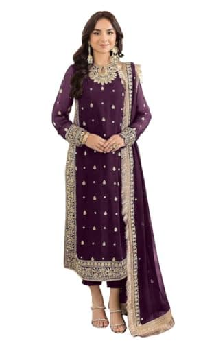 GRC Women's Straight Salwar Kameez Georgette with Embroidery Traditional Indian Pakistani Ready to Wear Dress (US, Alpha, X-Large, Regular, Regular, Purple)