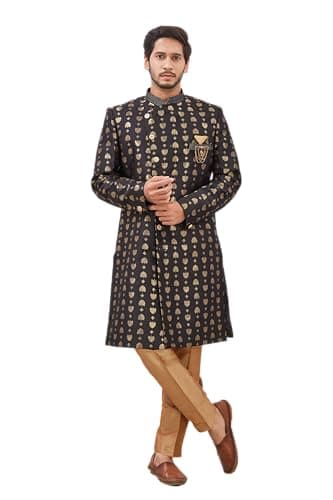 Lady Dwiza Indian Designer Wedding Festive Wear Jacquard Indo-Western Sherwani Pajama Set For Men