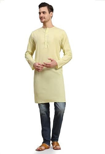 SKAVIJ Men’s Ethnic Kurta for Eid & Ramadan | Traditional Festive Wear for Prayer & Celebrations Lemon