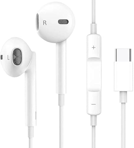 USB C Headphones for iPhone 17/17 Pro/16/16e/15 Pro Max/Plus, Type C Earbuds Wired Earphones (Microphone & Remote Control) Noise Cancelling for lPad Pro, Galaxy S23/S22/S21/Ultra Note10/20, Pixel