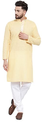 Kurta Pajama Ethnic Wear Indian Clothes Party Wear for Men (Yellow, 3XL)