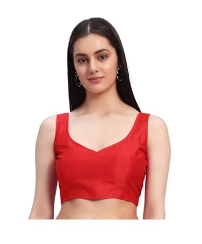 Women's Readymade Sleeveless Saree Blouse Indian Designer Choli Crop Top Wedding Party wear Sari Blouse Red XS