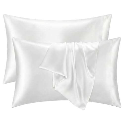 Q&J Fabric Co. King Size Pillow Cases Set of 2, White Satin Pillowcase for Hair and Skin, Similar to Silk Pillow Cases with Envelope Closure Soft and Cooling Pillowcase Gifts for Women, 20X36 Inch