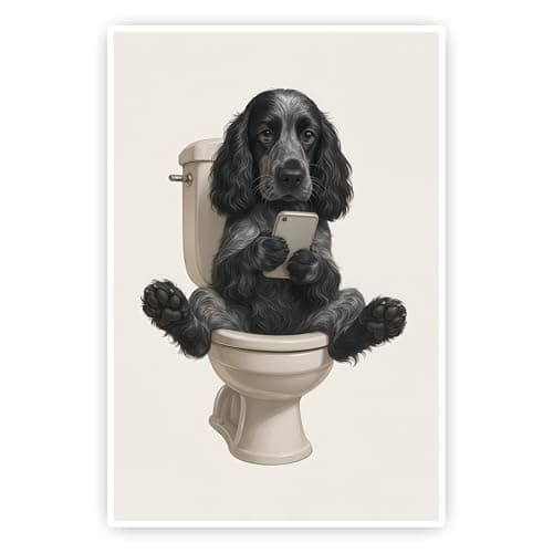 CDLJL Abstract Dog Wall Decor Vintage Wall Art Bathroom Wall Art 16X24inch Unframed Funny Dog On Toilet Looking At Phone Humorous Bathroom Decor Poster for Home Living Room Bedroom Bath Restroom